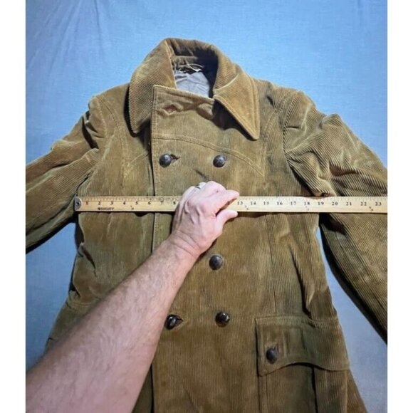 Europe Craft Corduroy Jacket Adult 38 Double Button Beige Long Sleeve Coat Mens - Picture 9 of 12